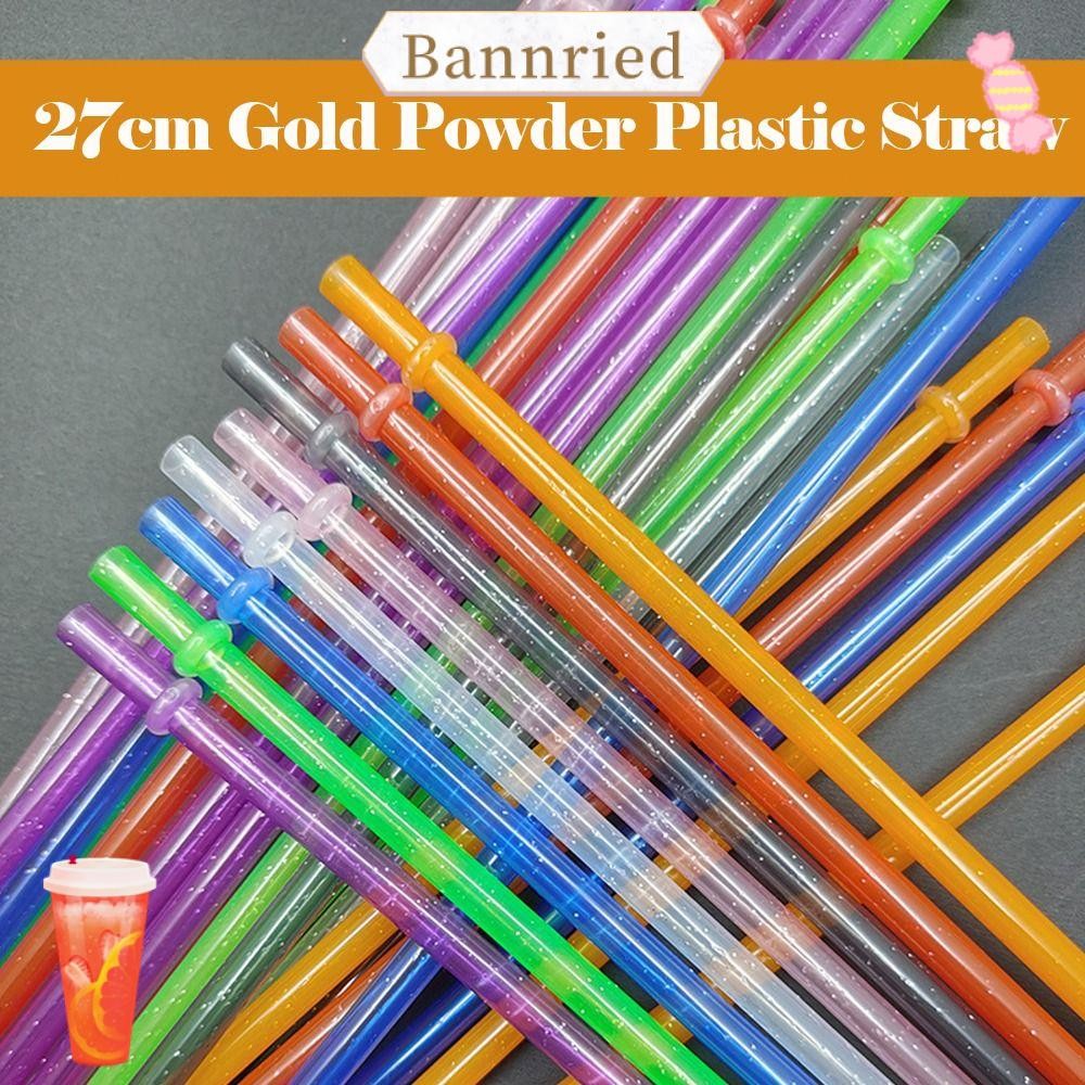 BANNRIEDSG 1PC ผงทองหลอดพลาสติก, รถ Travel Cup Straw Reusable Glitter Straw, พร้อมแปรงทําความสะอาดถ้