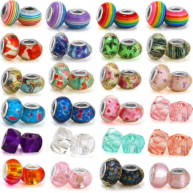 Hot Sale Rainbow Stripes Large Hole Bead diy Bracelet Set Must-Have Beaded Accessories Resin Loose Bead Accessories