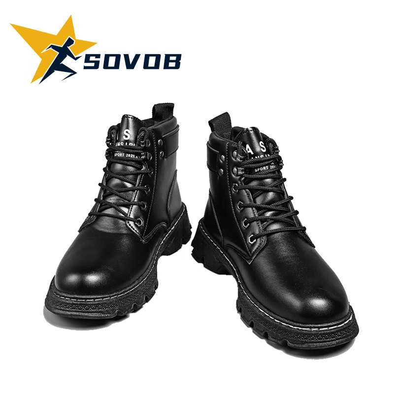 SOVOB รองเท้าบูทแฟชั่นผู้ชายสีดําขนาด 39-44