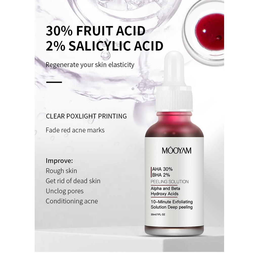 MOOYAM เซรั่มกรดผลไม้ AHA + BHA ละลายสิวอุดตัน กระชับรูขุมขน ผลัดเซลล์เคราติน เซลลูไลท์ ดูแลผิวหน้า 30ml - รูปที่ 4
