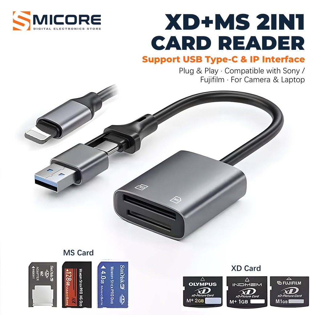 2-in-1 USB Type-C / IP Card Reader XD MS สำหรับ Sony Pro Duo Fujifilm MacBook IPh