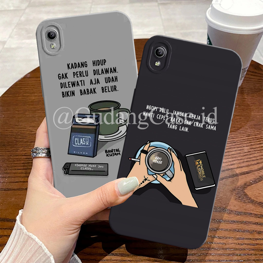 HP Vivo Y91C Y1S Y19 Y71 Y71i Y81 Y83 Finger Y53 Old Coffee Motif Words