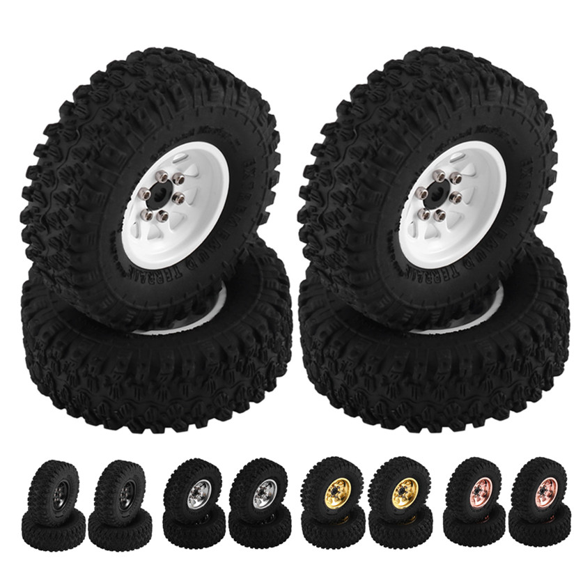 4pcs โลหะ 1.0 "Beadslock จานลึกล้อยางชุดสําหรับ 1/18 1/24 RC Crawler รถ Axial SCX24 AX24 TRX4M FMS FCX24 อะไหล่อัพเกรด