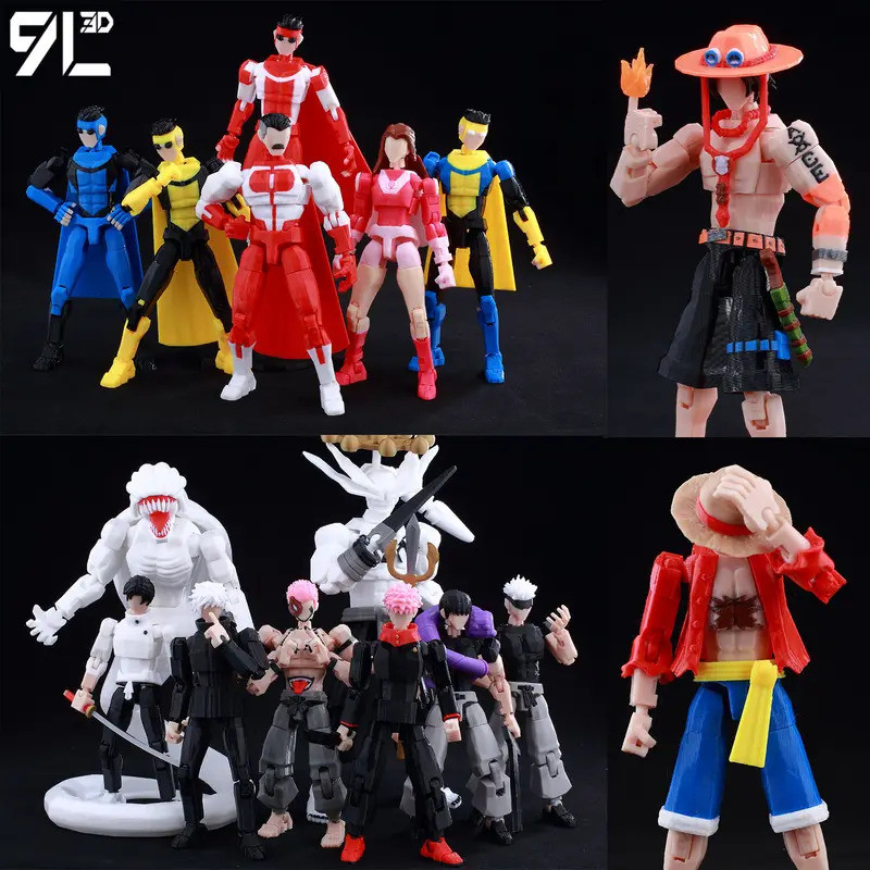 9L3D พิมพ์ตัวละครอนิเมะนารูโตะ จูจุสึ ไคเซ็น วันพีซ Lucky13 ฟิกเกอร์แอคชั่นจำลองหลายข้อต่อ T13 ของเล่น