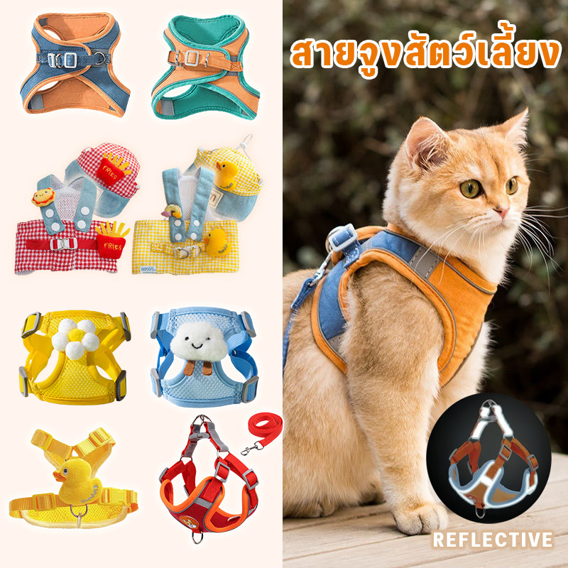 COD สายจูงสัตว์เลี้ยง ใหม่! เชือกจูงแมว Colorful Reflective สายจูงแมว สายจูงหมา ปลอกคอแมว สายจูง