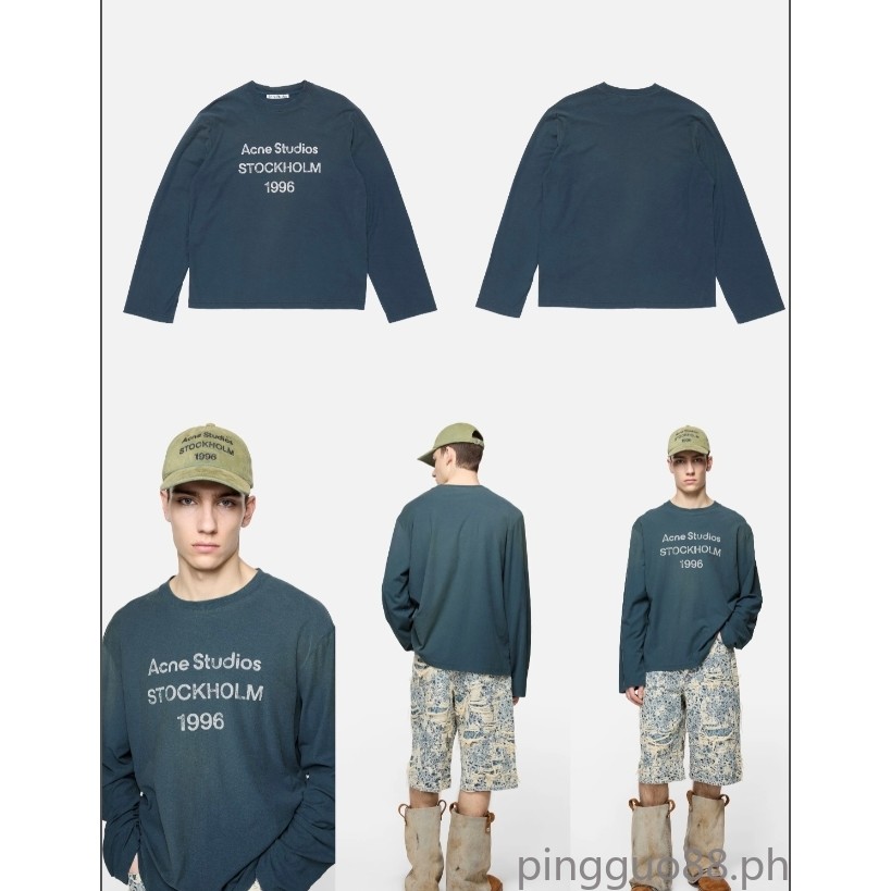 ใหม่ 1996 เสื้อยืดแขนยาวฉีดพ่นม้าเกาลัดล้างน้ําเพื่อทําโลโก้ตัวอักษรสกปรกแบบเก่าพิมพ์