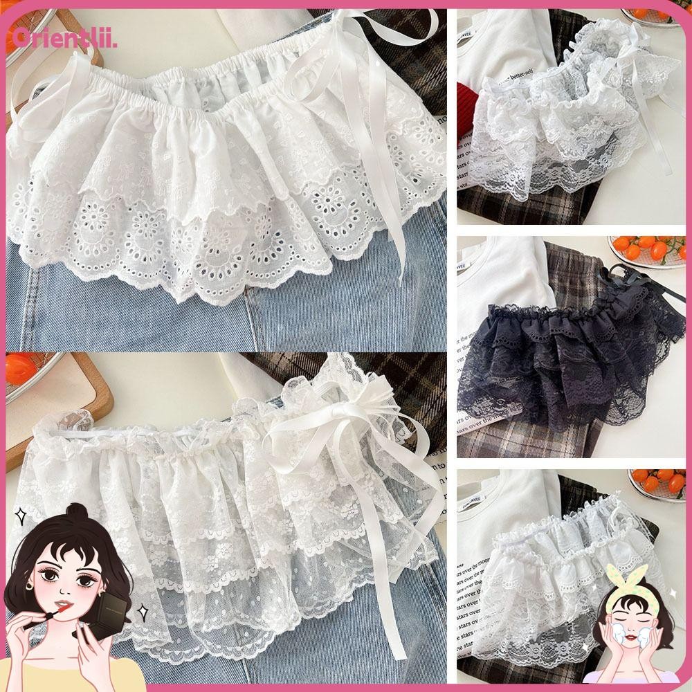 ORIENTTK ลูกไม้เชื้อราผายลมผ้าม่าน, ดอกไม้จีบลูกไม้กระโปรงผ้ากอซชั้น, ทุกการแข่งขัน Y2k Streetwear สายรัดลูกไม้ One Piece
