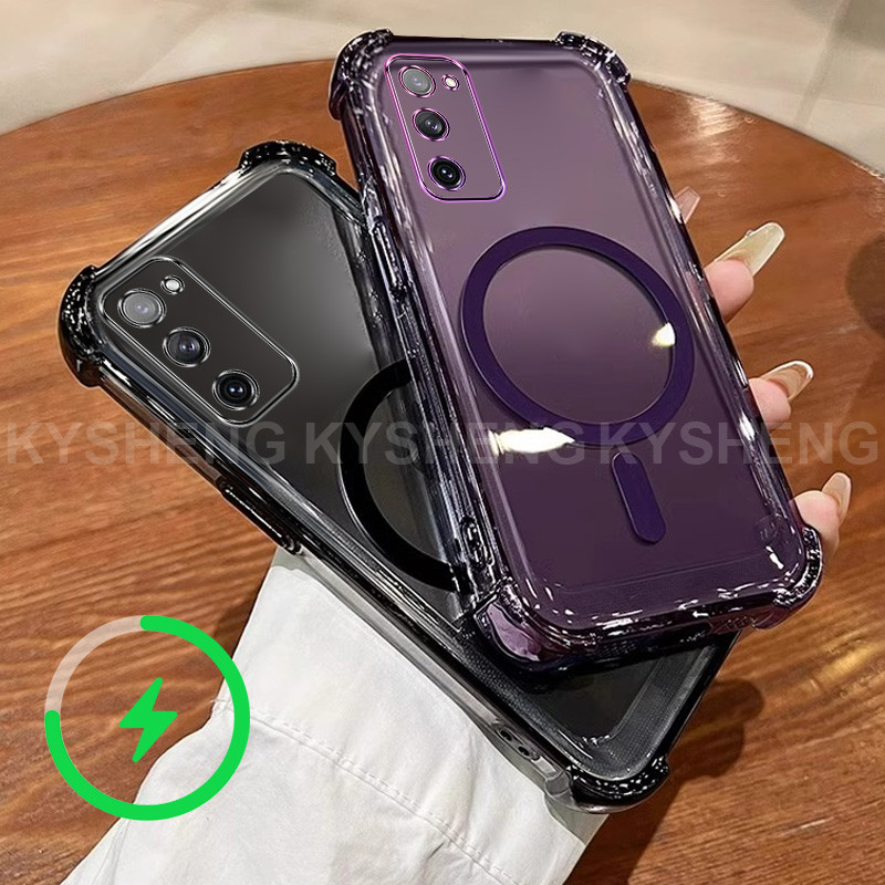 SAMSUNG สําหรับSamsung S20 S21 FE S21 S20 PLUS S21 S20 ULTRAเคสโทรศัพท์TPUชาร์จแม่เหล็กสี่มุมAnti DROPโปร่งใสSoft shell WBQ