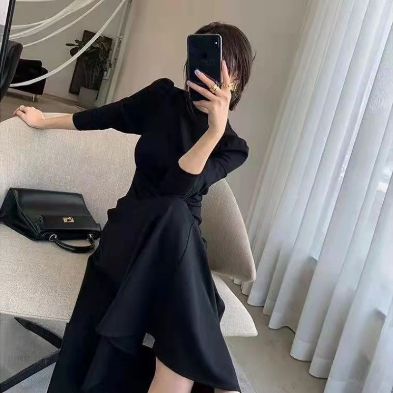 ชุดผู้หญิงแขนยาว สไตล์เกาหลี ดีไซน์ซินชิงสลี밍 กระโปรงยาว เหมาะสำหรับฤดูใบไม้ผลิและใบไม้ร่วง - รูปที่ 5