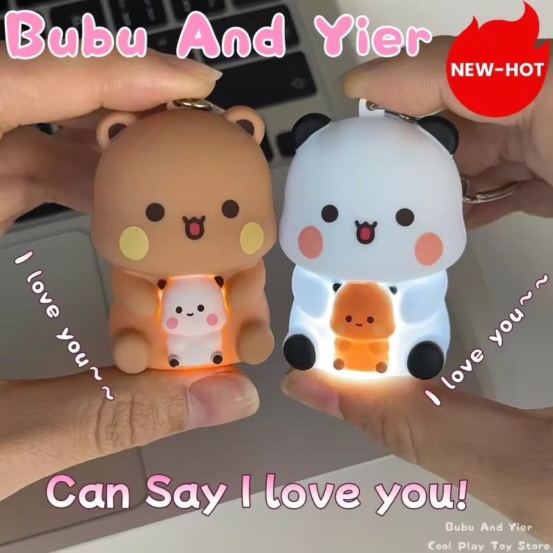 Bubu Dudu Say I Love You ของเล่นเสียงพวงกุญแจ Yier Panda Bear เรืองแสงอะนิเมะตัวเลขโทรศัพท์เครื่องประดับกระเป๋าตกแต่งของขวัญคู่