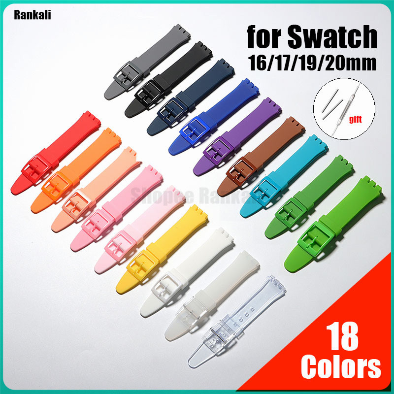 SWATCH 16มิลลิเมตร17มิลลิเมตร19มิลลิเมตร20มิลลิเมตรที่มีสีสันซิลิโคนสายนาฬิกาข้อมือสําหรับ ตัวอย่าง สายยางนุ่มกันน้ํากีฬาสายรัดข้อมือผู้หญิงผู้ชายนาฬิกาวงอุป