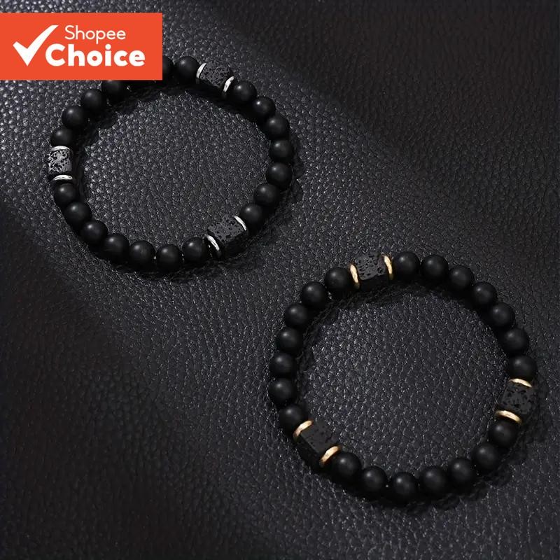 ที่ไม่ซ้ํากัน Retro Obsidian สร้อยข้อมือผู้ชายลูกปัดสแควร์ภูเขาไฟลูกปัดสร้อยข้อมือคู่ Niche Design สร้อยข้อมืออินเทรนด์