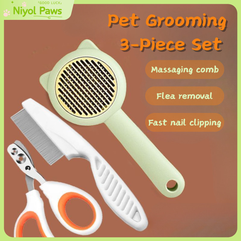 Pet Grooming Kit 3 in 1 ชุดหวีหมัดหวีกรรไกรตัดเล็บสําหรับสุนัขและแมว