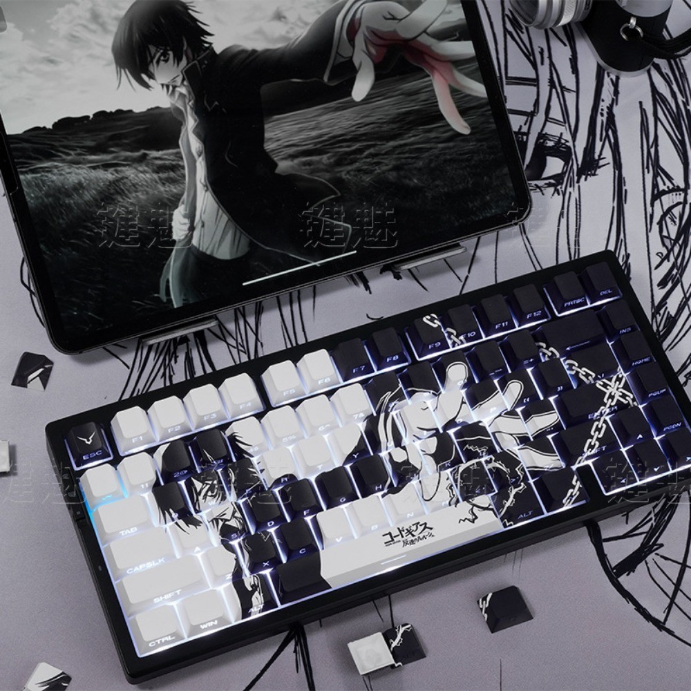 Lelouch Keycap Cherry Profile 130 คีย์ PBT Letter พิมพ์ด้านข้าง LED Transmission Wooting60 Mad68 Aula F75 Mechanical Keycaps Cool อะนิเมะ Lelouch Of The Rebellion Keycap