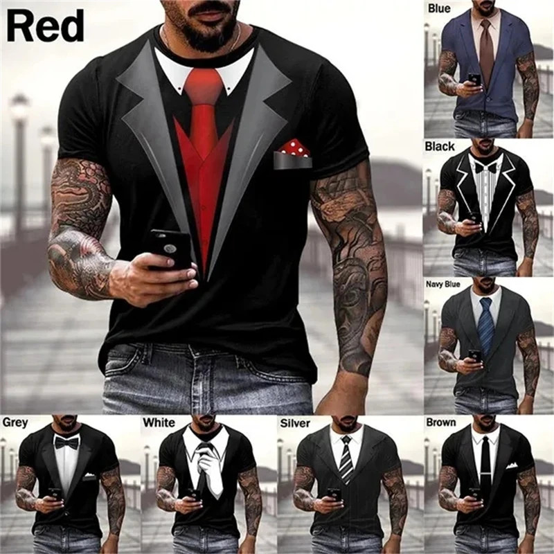 Mens แฟชั่นฤดูร้อน 3D พิมพ์เสื้อยืดตลกปลอมชุดคอสเพลย์แขนสั้นสบายๆลูกเรือคอ Tops Tees Hombre Ropa ใหม