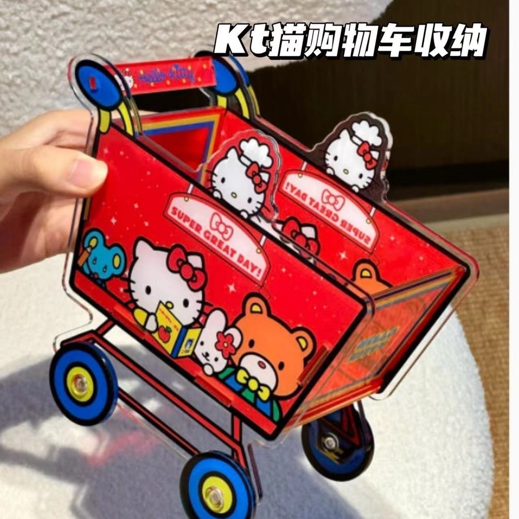 กล่องเก็บของตั้งโต๊ะ Hello Kitty สำหรับหอพักนักเรียน KT ขนาดเล็กน่ารัก อุปกรณ์จัดระเบียบอะคริลิคสำหรับเก็บเครื่องเขียน