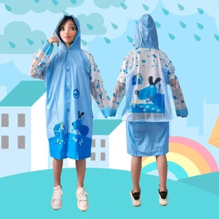 เสื้อกันฝนสำหรับเด็กชายและเด็กหญิง กันน้ำพร้อมที่คลุมกระเป้าหลัง ลายน่ารักคมชัด