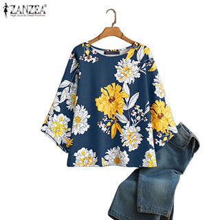 ZANZEA เสื้อเบลาส์คอกลมแขนยาวพิมพ์ลายดอกไม้หลวมสําหรับผู้หญิ…