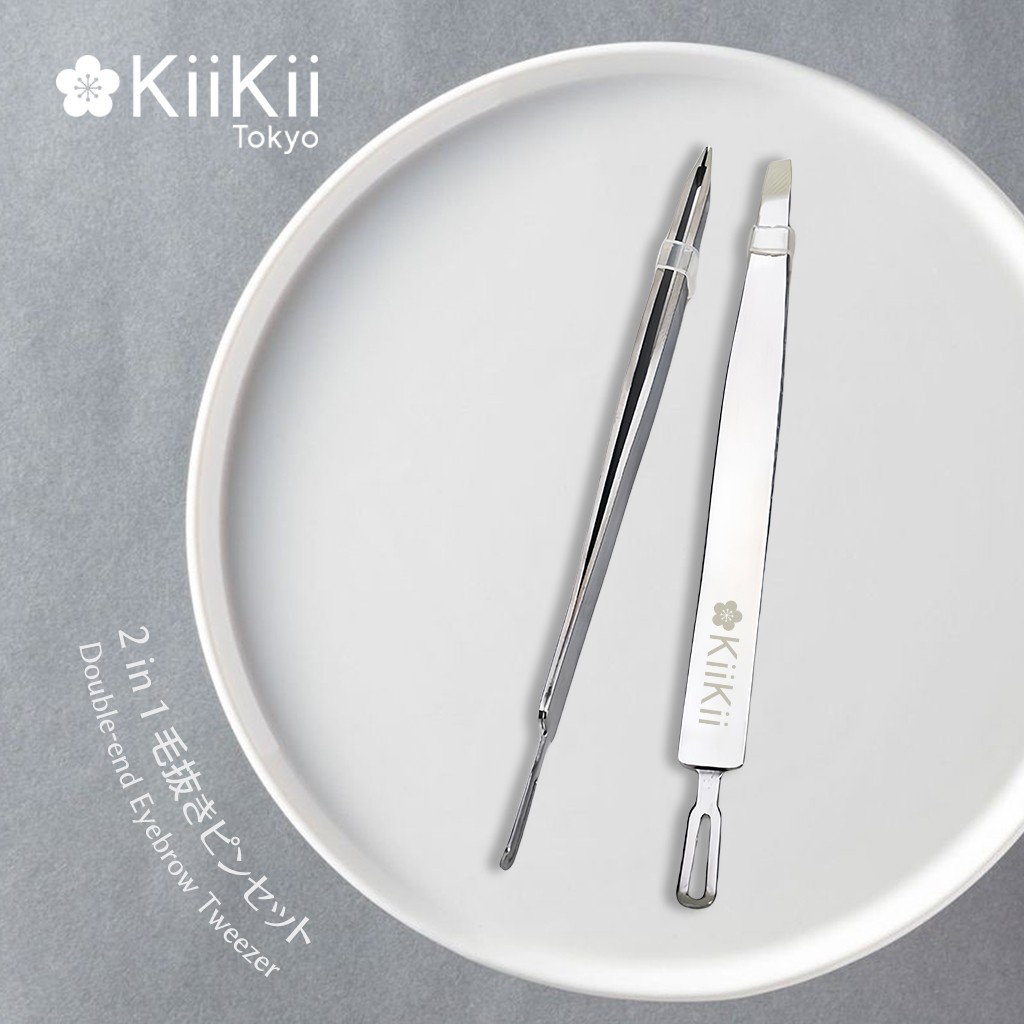 KiiKii Beauty แหนบสแตนเลส 2in1 แหนบถอนคิ้ว 2 หน้าที่ในอันเดียว ขนาดเล็ก ใส่กระเป๋าไปไหนก็ได้