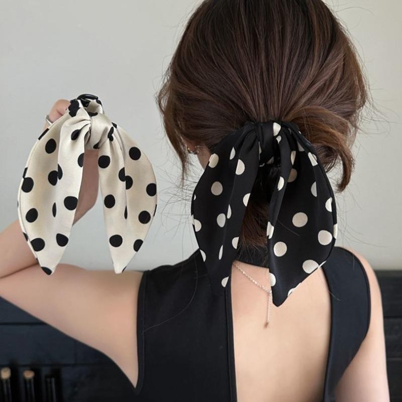แฟชั่นเกาหลีสีดำสีขาวยลจุดโบว์คว้าคลิปนักเรียนหญิงผมหางม้ากิ๊บอุปกรณ์ผมของขวัญ