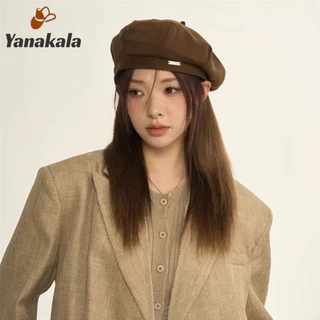ส่งเร็ว🚚หมวกเบเร่ต์ Beret สไตล์เรโทร แฟชั่น พิมพ์ลายตัวอักษรโลหะ ผ้าสังเคราะห์นุ่ม สําหรับผู้หญิง มีหลายสี-Yanakala