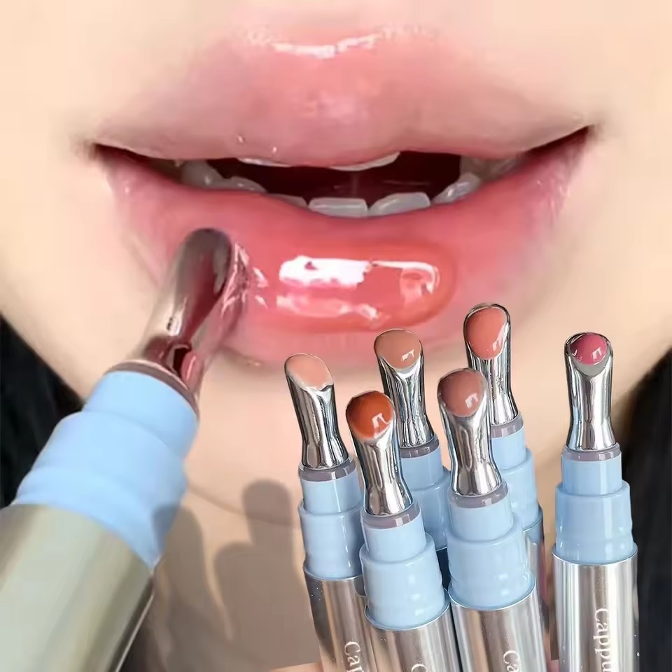 Non-Sticky Cup Mirror Lip Gloss - Plumping Jelly Effect กันน้ํา 6 สีหัวแปรงทนทานลิปสติกเครื่องสําอาง