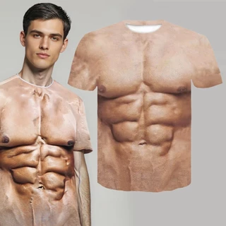 เสื้อยืดกล้ามเนื้อซิกแพค 3d ผู้ชาย เสื้อยืดแขนสั้นลำลอง แปลกๆตลกๆ หลายขนาดให้เลือก