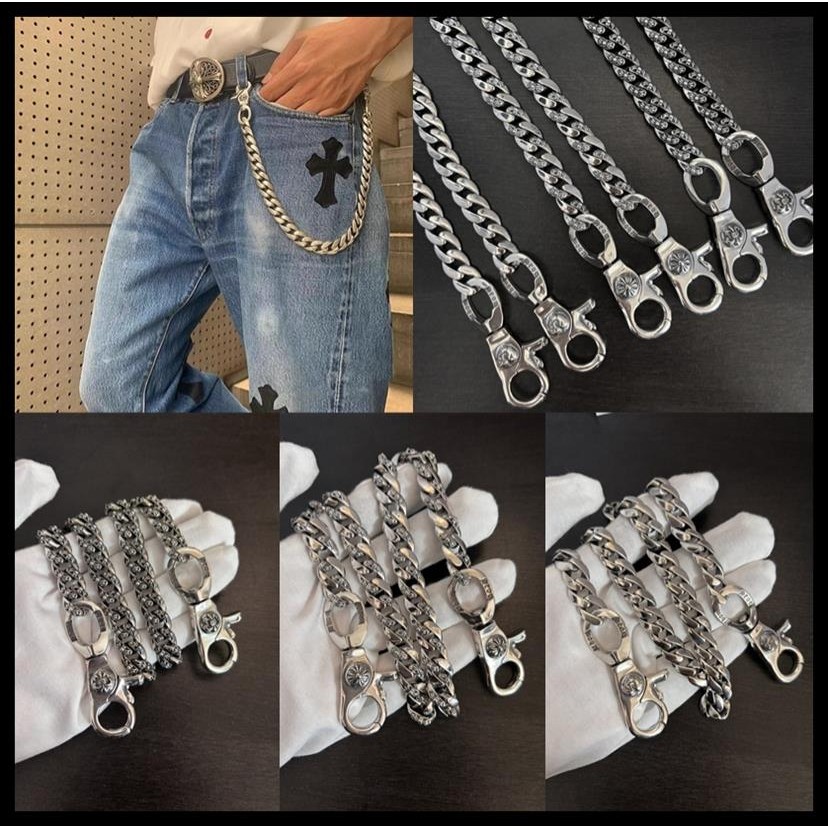 CH♥  Chain/925 Silver Cross Flower Style Pants Chain Bag Chain 064