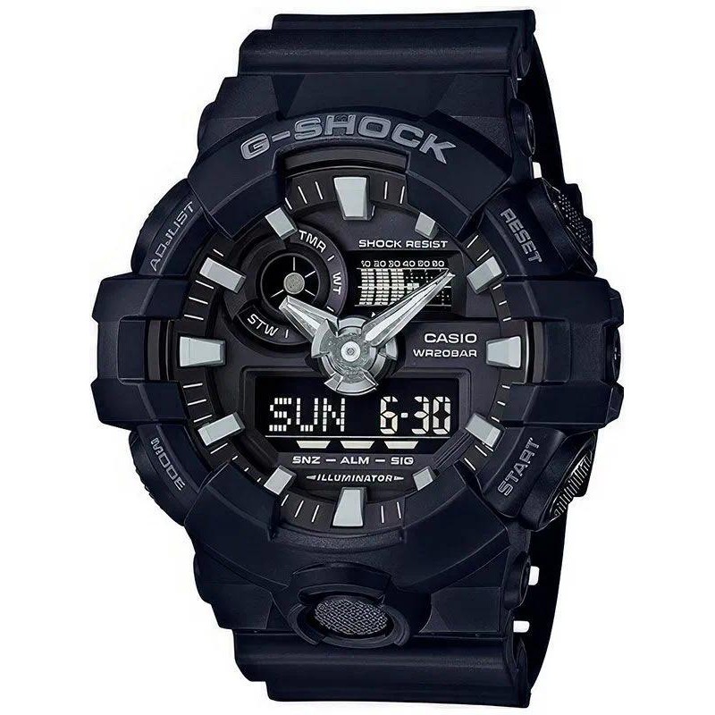 Gshock GA-700 นาฬิกาสปอร์ตสีดํานาฬิกาผู้ชายจอแสดงผลคู่นาฬิกากันน้ําแฟชั่นสายนาฬิกาเรซิ่น P256