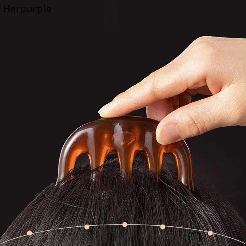Herpurple 1 ชิ้น Body Meridian หวีนวดเรซิ่นห้าฟันกว้างหวีฝังเข็มช่วยการไหลเวียนโลหิต Anti-static ผมเรียบ TH