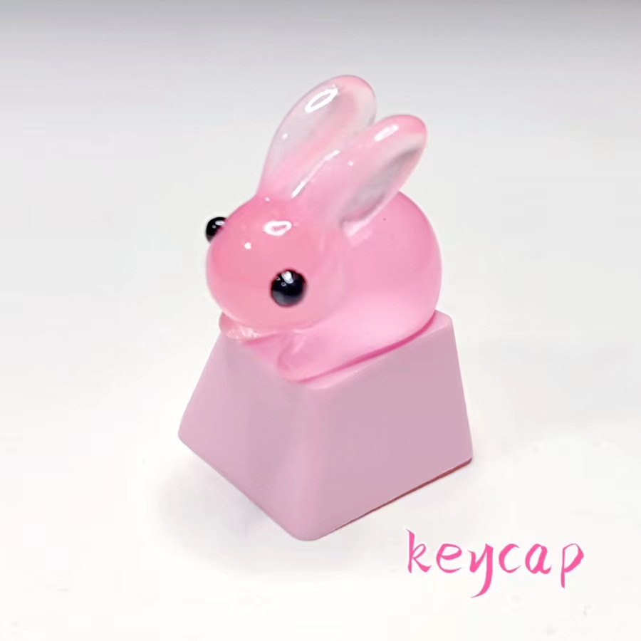 ปุ่มกดทํามือ กระต่ายสีชมพู ปุ่มกด PBT น่ารักสําหรับปุ่มกดคีย์บอร์ดแบบกลไก
