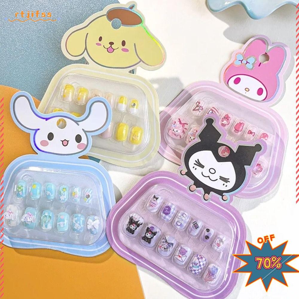 RTJIFS99 สติกเกอร์เล็บสําหรับเด็ก, Sanrio น่ารักเล็บปลอมที่ถอดออกได้, Cinnamoroll Kuromi เด็กสาวของเล่นของขวัญเล็บแพทช์อุปกรณ์เสริม