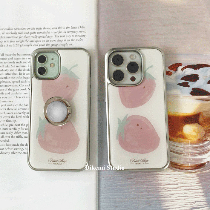 เกาหลี Ins Bloggers เดียวกันสีชมพูนมเบอร์รี่ Soft Edge Case สําหรับ Iphone16promax/15pro/16/12/13/14pro เคสโทรศัพท์