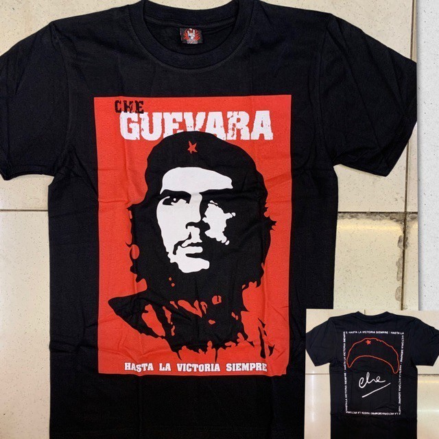 เสื้อยืดแขนสั้นคอกลมย้อนยุค [ผ้าฝ้าย 100%] เสื้อยืดแขนสั้นลําลองพิมพ์ลาย Che Guevara Black