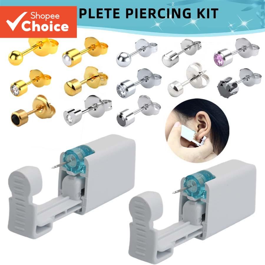 ปืนเจาะหูปลอดเชื้อ 1 ชิ้นสําหรับใช้ในบ้าน,เครื่องมือเจาะแบบใช้แล้วทิ้งที่ปลอดภัยพร้อมสตั๊ด,ชุดต่างหู ทําเอง ไม่เจ็บปวดสําหรับผู้หญิงสา