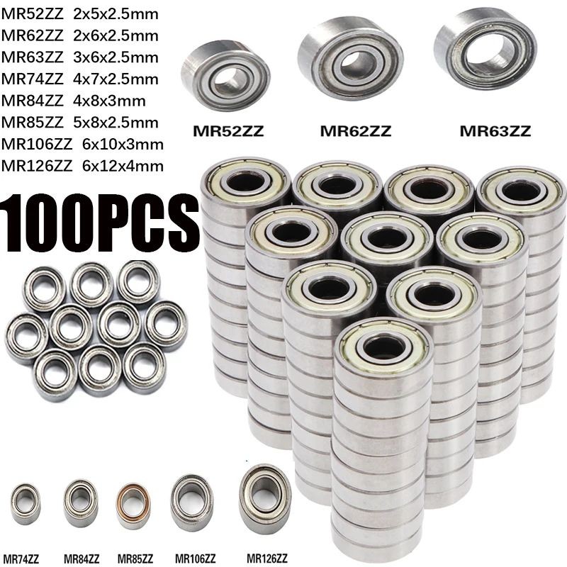 100PCS MR52 ZZ MR62ZZ MR63ZZ MR74ZZ MR84ZZ MR85ZZ MR106ZZ MR126ZZ mini แบริ่ง 2x5x2.5 2x6x6x2.5 3x6x