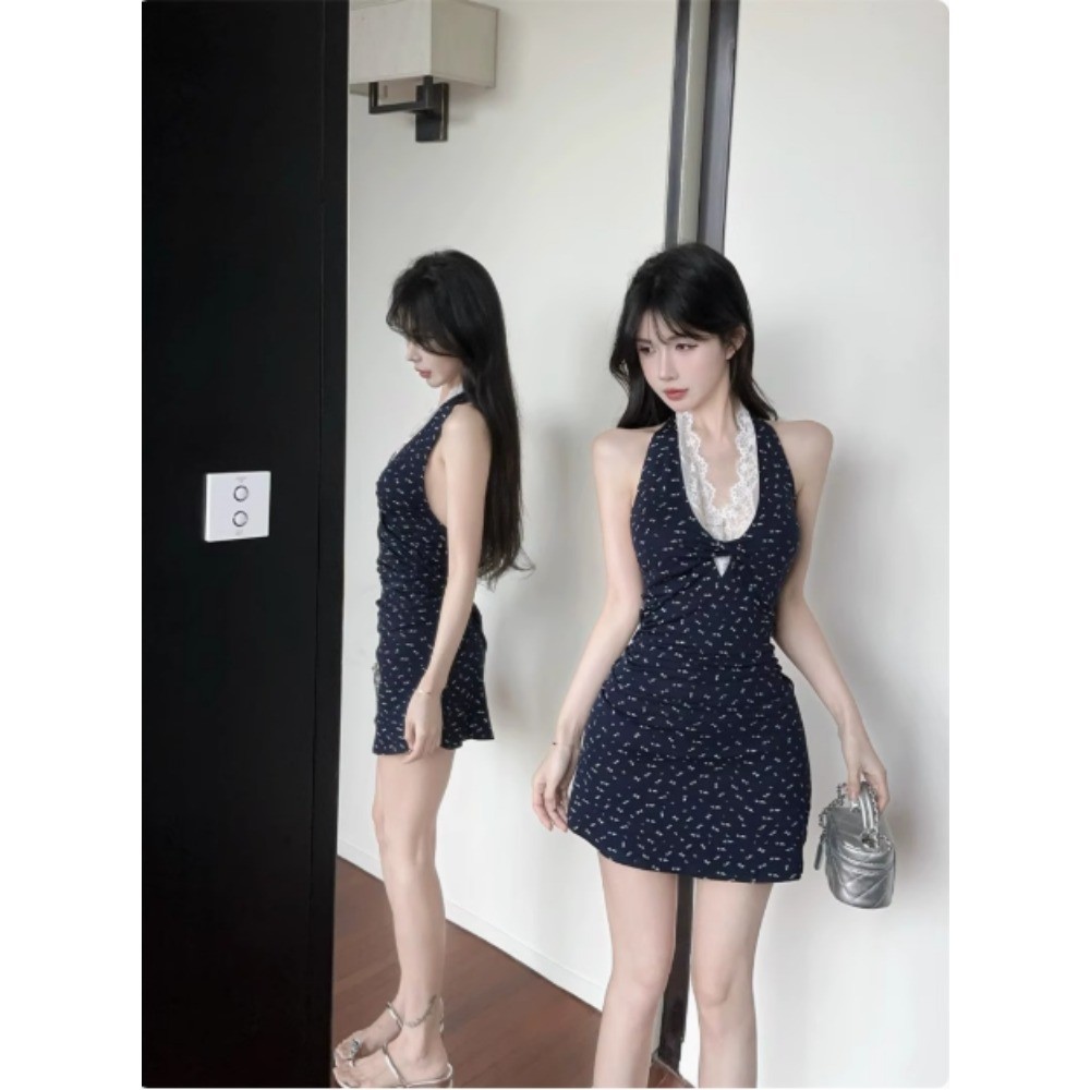 ความปรารถนาบริสุทธิ์สาวร้อน ลูกไม้การประกบกันชุด สไตล์ฮ่องกงย้อนยุคเชือกแขวนคอคอดอกไม้ห่อก้นกระโปรงสั้น จัดส่งในกรุงเทพฯ - รูปที่ 5