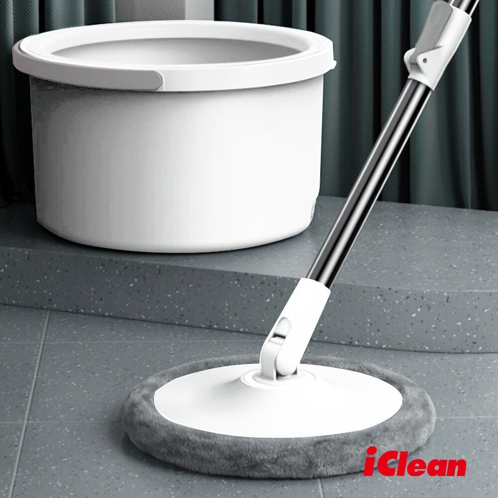 LOCAL789 ICLEAN ชุดม็อปปั่นถังสเตนเลส ด้ามสเตนเลส แยกน้ำดี ขนาด 31x31x104-126 ซม. รุ่น FC003 สีเทา ร