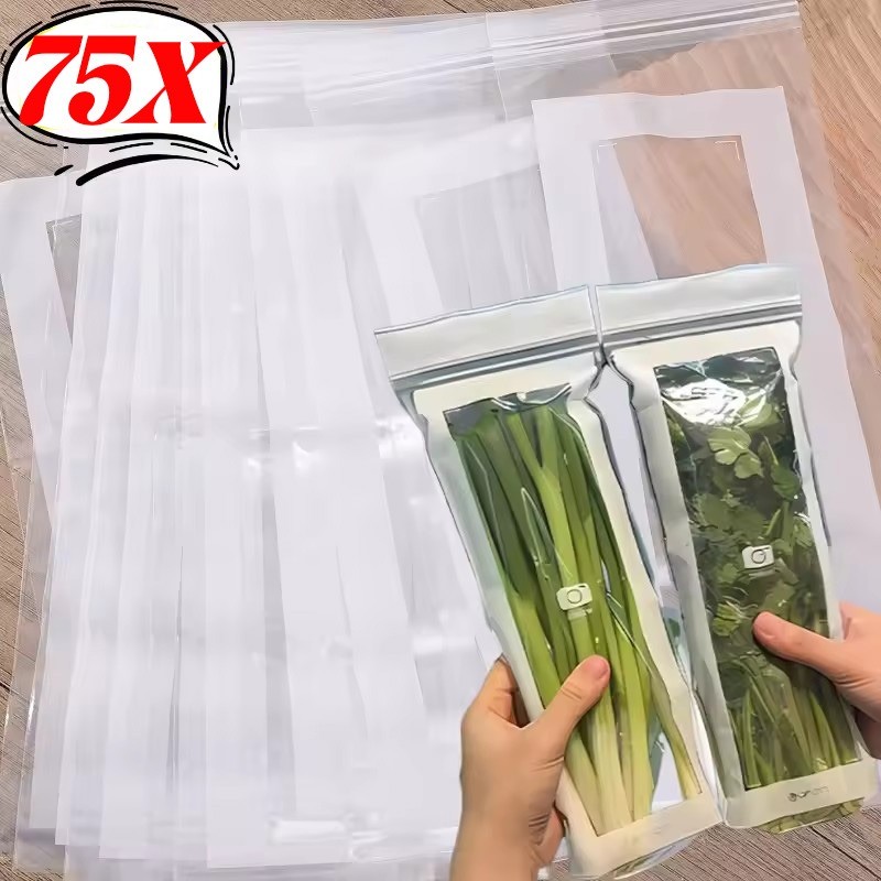 75 ชิ้นถุงเก็บอาหารนํากลับมาใช้ใหม่ได้ | ถุงแช่แข็งกันรั่วคู่, วัสดุ วิชาพลศึกษา ปราศจาก บีพีเอ สําหรับห้องครัว/ตู้เย็น/ตู้กับข้าว, กระเป๋าจัดระเบียบแบบใส
