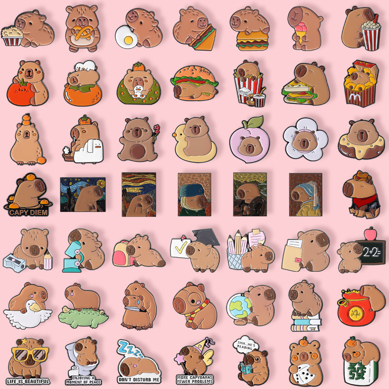 100รูปแบบของ คาปิบาระ เคลือบ เข็มหมุด น่ารักการ์ตูนสัตว์โลหะเข็มกลัดส่วนบุคคลตลกกระเป๋าเป้สะพายหลังเสื้อผ้าอุปกรณ์เสริมของขวัญสําหรับป