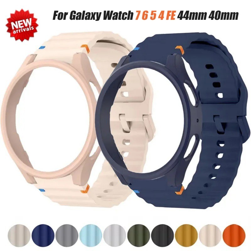 2 in 1 Strap + PC สําหรับ Samsung Watch FE/6/5/4 40 มม.44 มม.ซิลิโคนกันน้ําสายกีฬา + Hollow สําหรับ Galaxy Watch 7 สายคล้องและกรณี