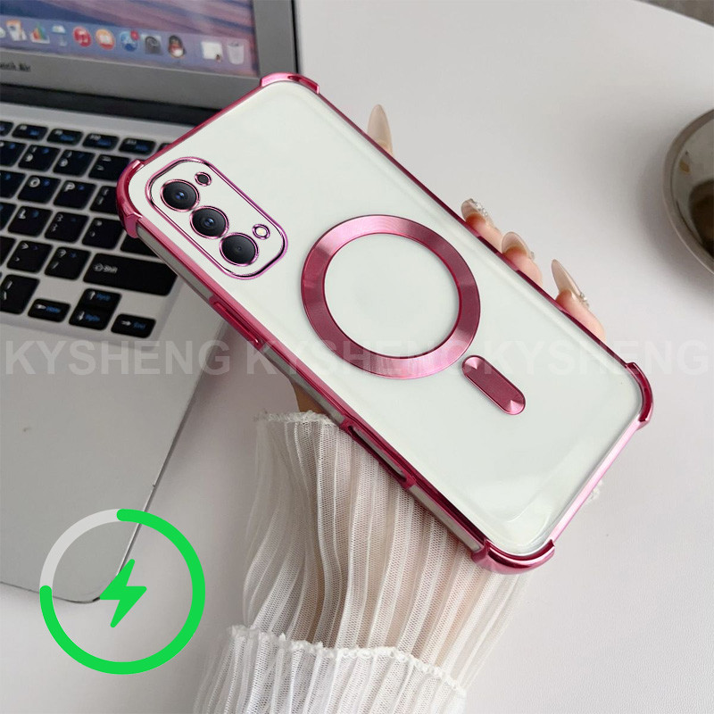 เคสสําหรับ OPPO Reno 4 5k เคสโทรศัพท์ TPU ชาร์จแม่เหล็กสี่มุมป้องกันการตกเปลือกนิ่มโปร่งใส WBQ - รูปที่ 4
