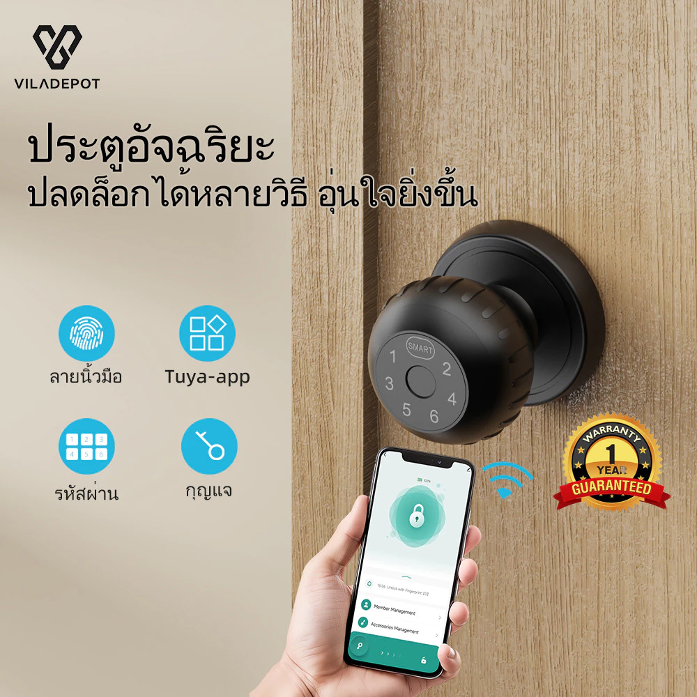 D2 ในร่มสมาร์ทล็อคประตูมือจับประตู ลายนิ้วมือ Keyless | การควบคุม แอปบลูทูธ รหัสผ่าน & คีย์ | ล็อคอัตโนมัติ รักษาความปลอดภัย สําหรับบ้าน & สํานักงาน