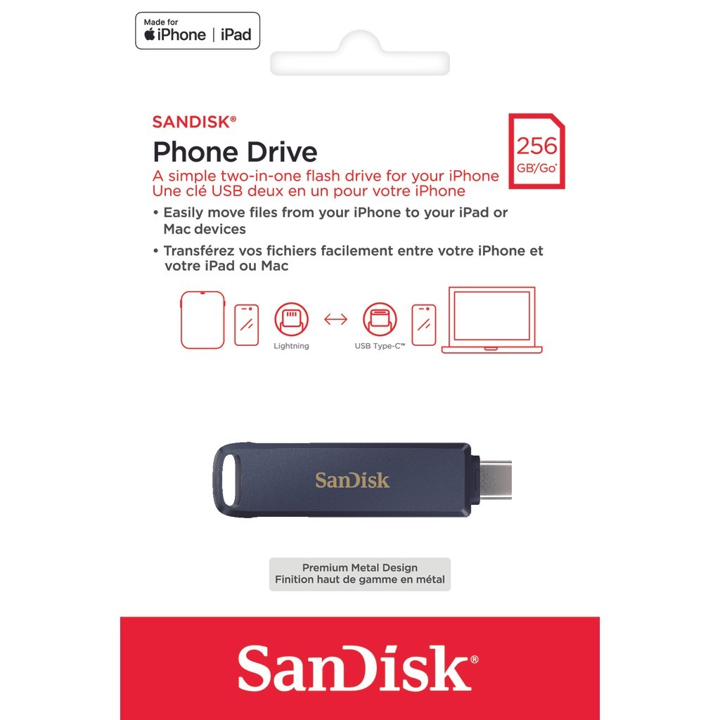 SANDISK PhoneDrive 256GB (Lightning + TypeC USB3.2 Gen1) แฟลชไดร์ฟ OTG flashdrive โทรศัพท์ notebook