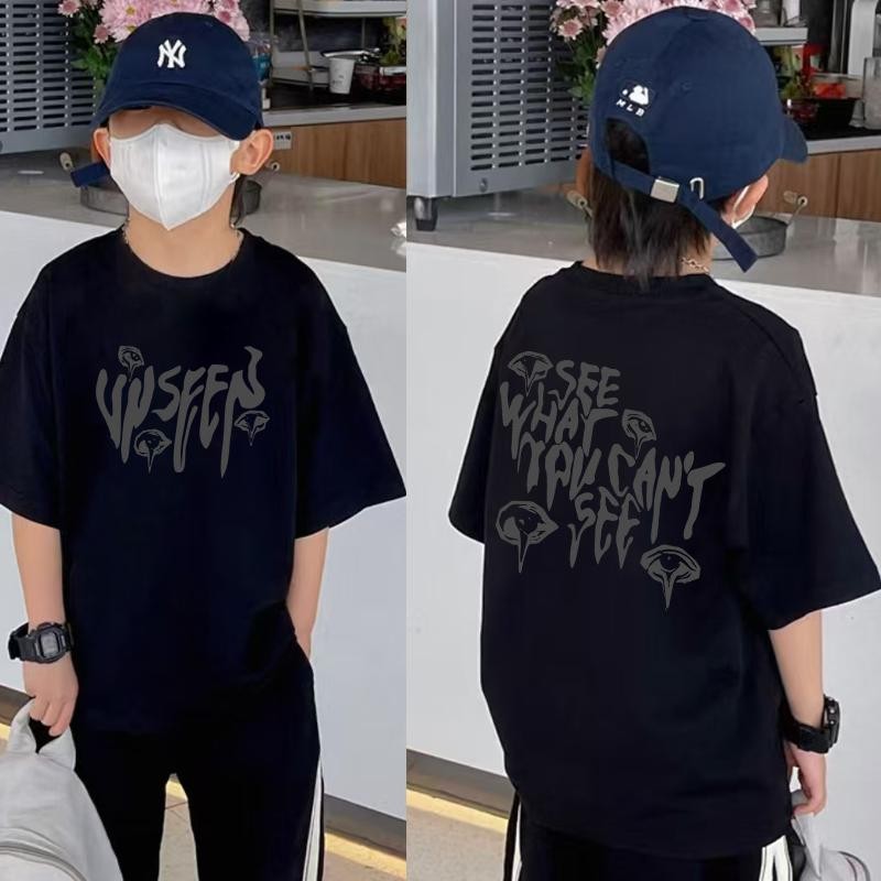 (ผ้าฝ้าย 100%)COD  เสื้อยืดเด็ก พิมพ์ลายการ์ตูนน่ารัก เสื้อยืดคอกลม เหมาะสำหรับเด็กอายุ 5-13 ปี Cotton 100 % K092