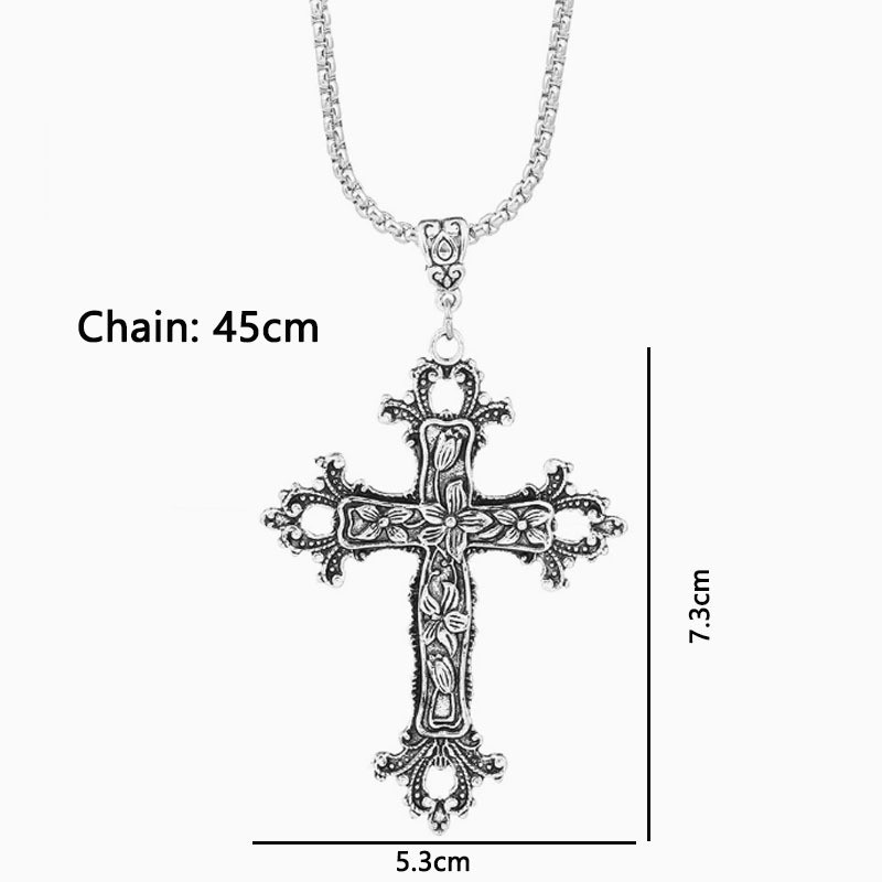 วินเทจฮิปฮอปโกธิคดอกไม้ข้ามไทเทเนียมเหล็กสร้อยคอดอกไม้จี้สร้อยคอ - รูปที่ 3