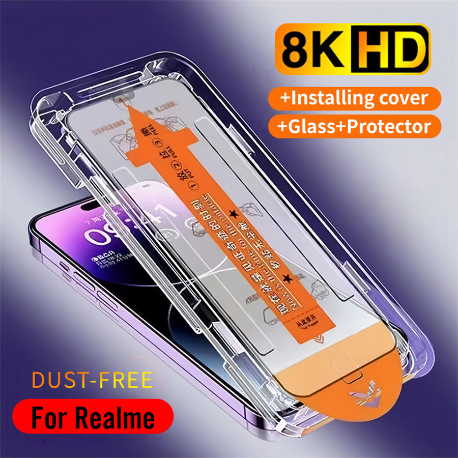 One-Click Dust Free ฟิล์มกระจกเต็มจอ ป้องกันหน้าจอสำหรับ Realme C75 C65 C63 C61 C55 C53 C51 C35 C33 