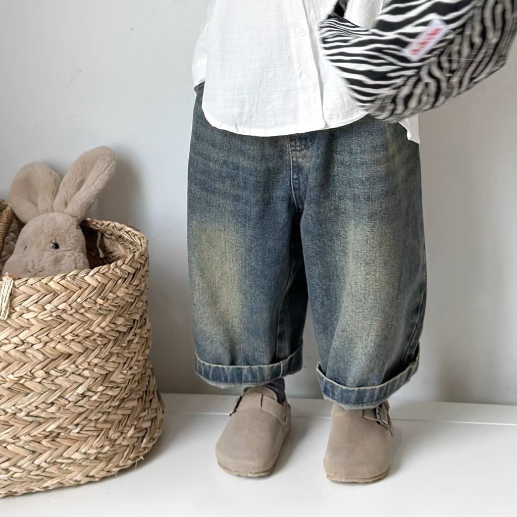 Baby jeans กางเกงขากว้างทรงหลวมต่างประเทศแฟชั่นใหม่ กางเกงยีนส์เกาหลี