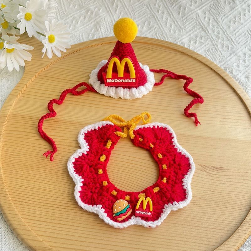 Hot Sale#Pet Costume Hat Cat Scarf McDonald's Waiter Costume Dog Set Cute Birthday Decoration Yarn R