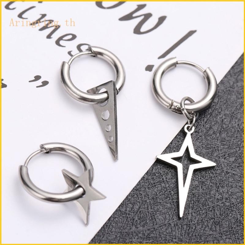 ARIN ผู้หญิง Retro Cool Inverted Triangle-Charm ความงาม Hoop ต่างหูเกาหลี